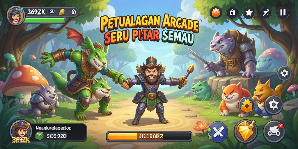 Tampilan gameplay seru game Arcade 369ZK yang penuh warna.