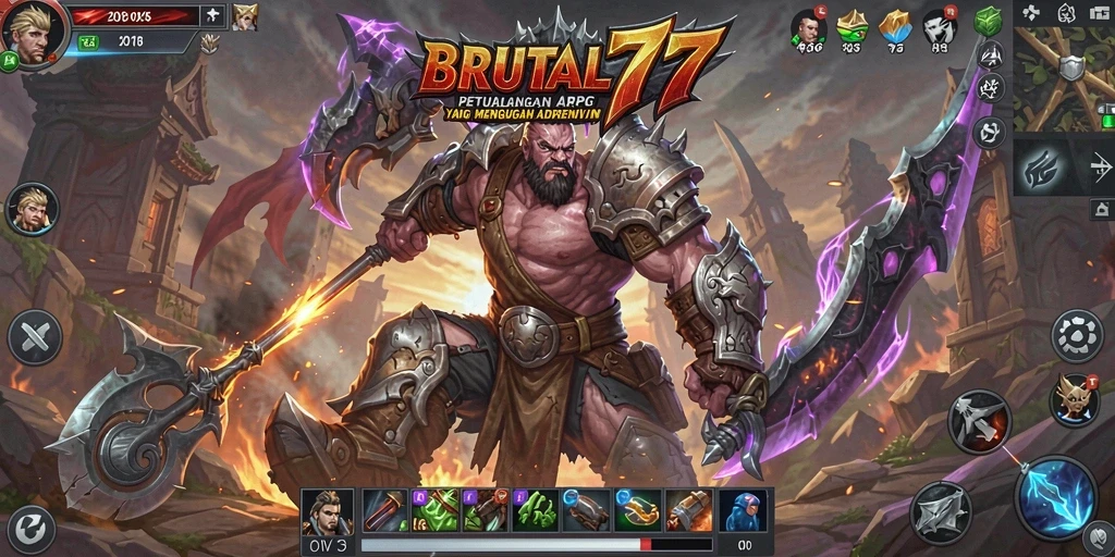 Tampilan gameplay menarik dan aksi pertarungan yang dinamis dalam BRUTAL77.