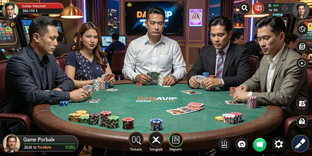 Tampilan screenshot utama DANAVIP menampilkan gameplay Poker yang menarik dan seru.