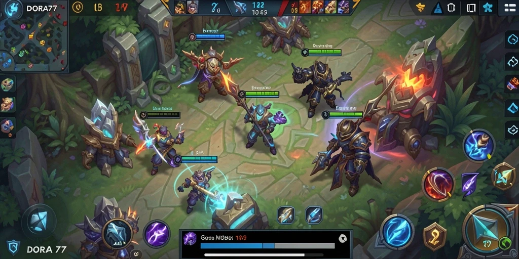 Gameplay DORA77 yang seru dan penuh strategi dalam pertarungan MOBA.
