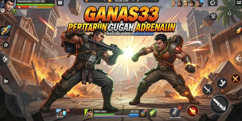 Screenshot gameplay GANAS33 yang menunjukkan aksi pertarungan seru.