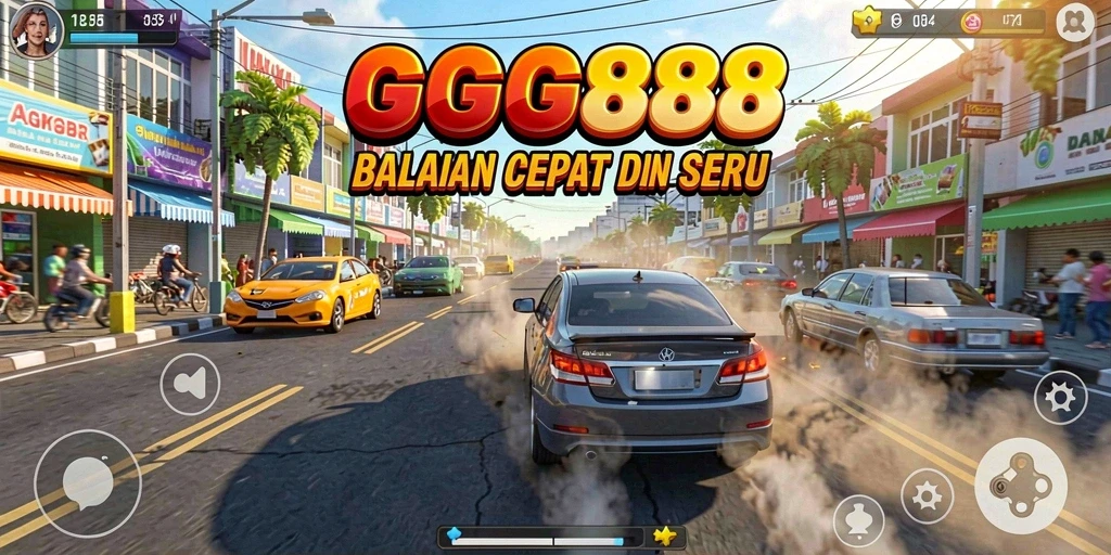 Screenshot gameplay GGG888 menampilkan aksi balapan yang mendebarkan.