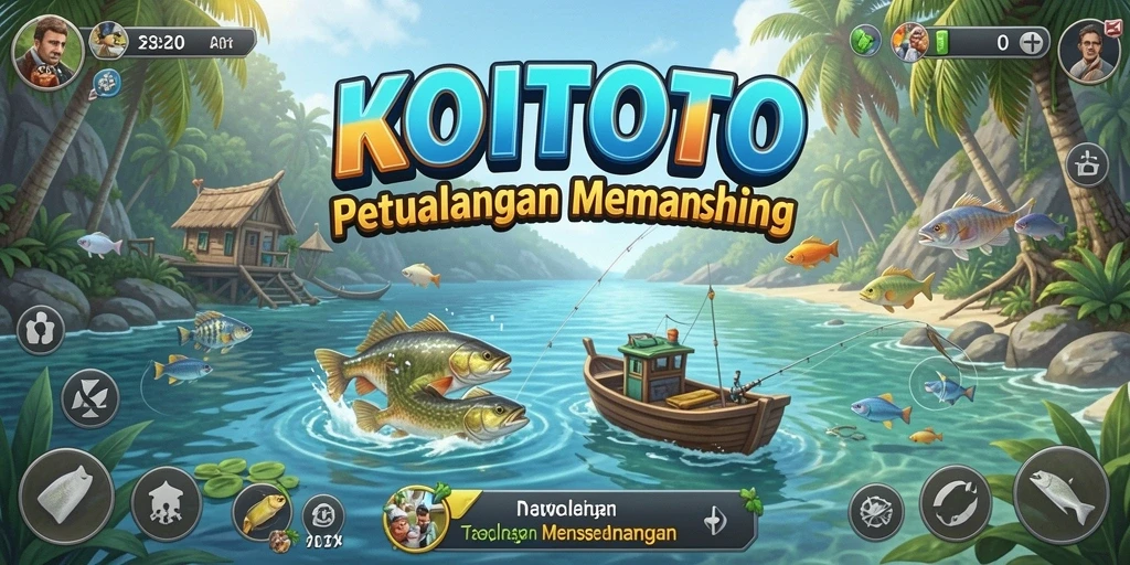 Screenshot gameplay KOITOTO yang menunjukkan suasana memancing yang seru.