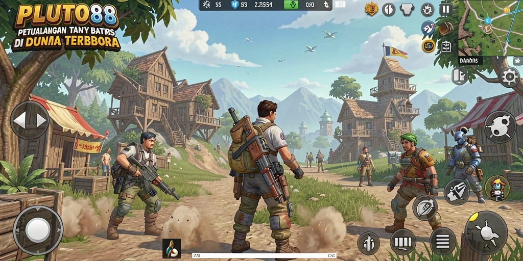 Screenshot utama PLUTO88 menampilkan petualangan seru di dunia terbuka.