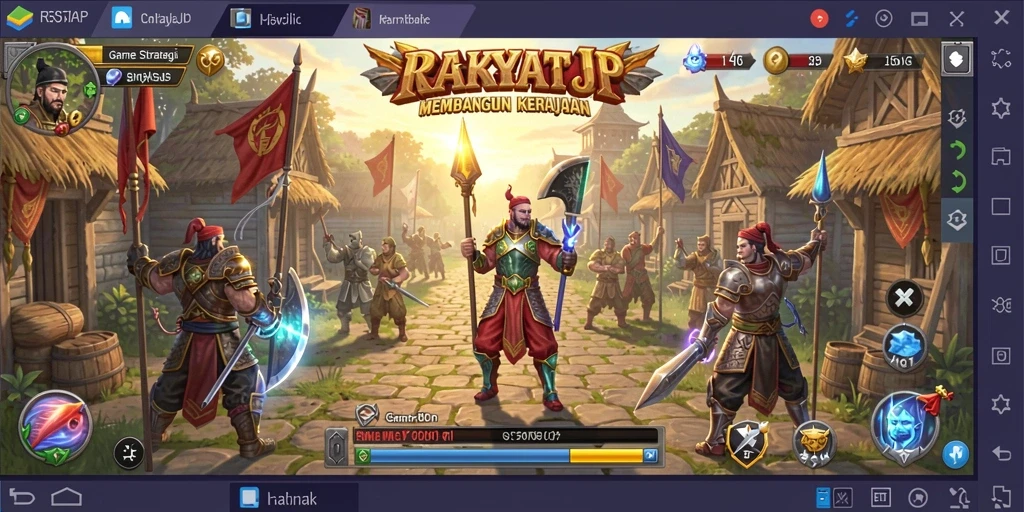 Screenshot gameplay RAKYATJP yang menampilkan strategi pertarungan kerajaannya.