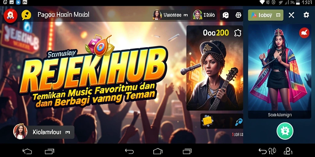 Tampilan gameplay aplikasi REJEKIHUB dengan antarmuka musik yang menarik.