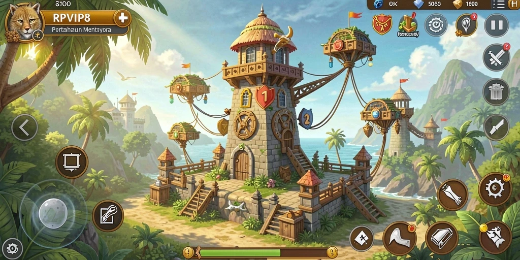 Tampilan gameplay RPVIP8 yang mendebarkan dalam pertahanan menara.