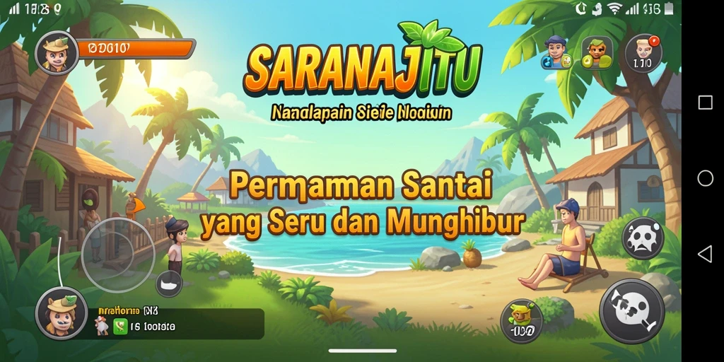 Tangkapan layar SARANAJITU menunjukkan gameplay yang ceria dan menghibur.