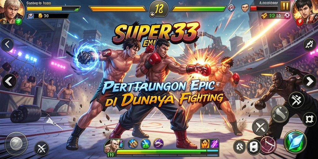Gameplay SUPER33 yang mendebarkan dengan aksi pertarungan intens.