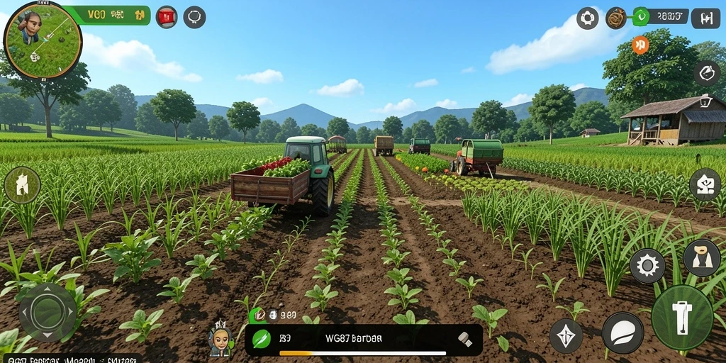 Tampilan gameplay WG87 yang menggambarkan aktivitas bertani.